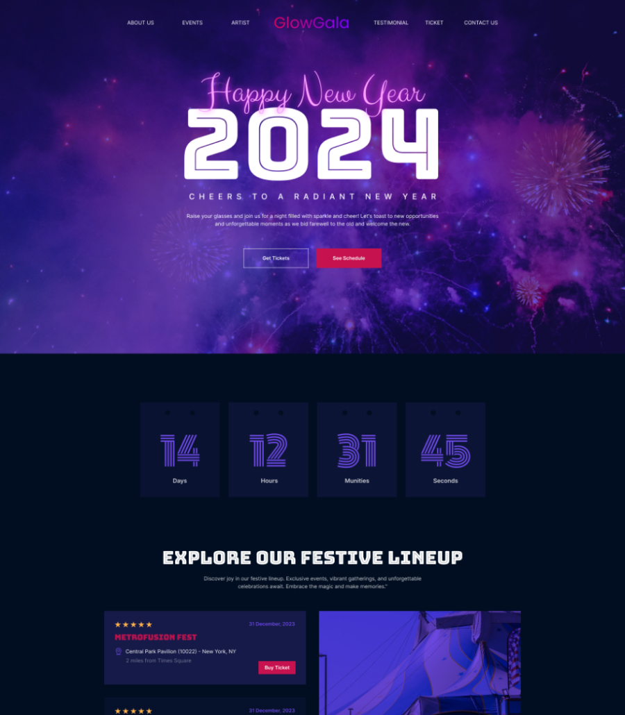 GlowGala – New Year Landing Page